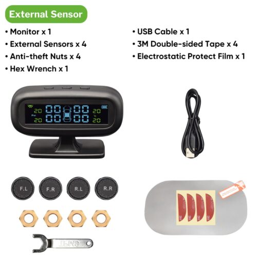 Deelife Tire Pressure Sensor TPMS Car Solar Monitor TMPS Control Tyre Pressure Monitoring System External Internal Sensors